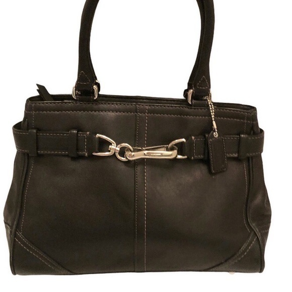 Coach Black Leather Hampton Tote Satchel Bag